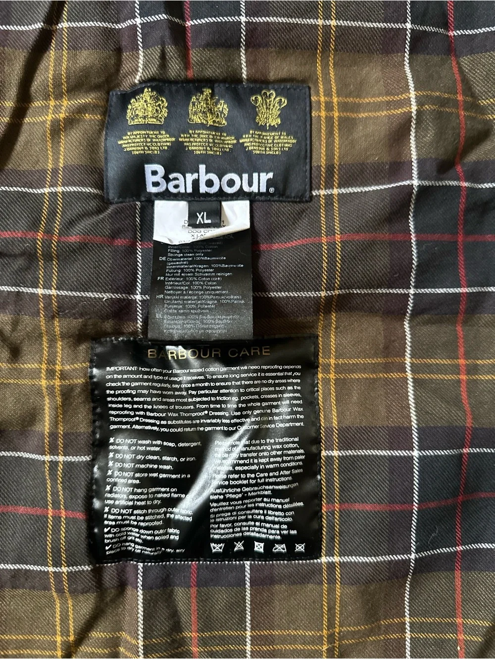 Barbour Olive Green Waxed Dog Coat XL